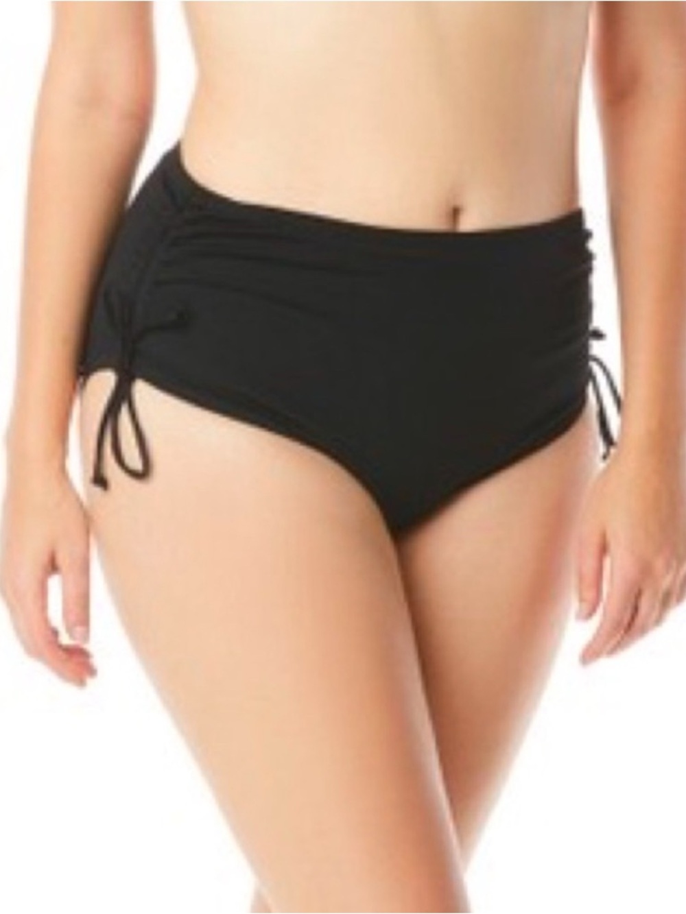 Nicole Miller Black High-Waist Bikini Bottoms with Side Ties & Ruching Size 1X